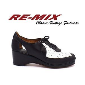 Re-mix Leather Vintage Pin-up Spectator Peep-toe Wedge sz 7